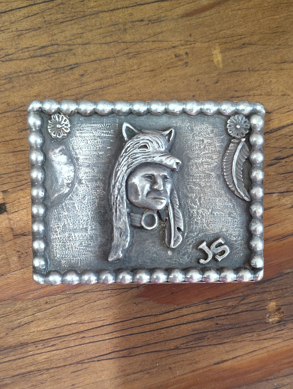 Vintage Western Boho Headdress Belt Buckle By James Shay Silversmith Sterling